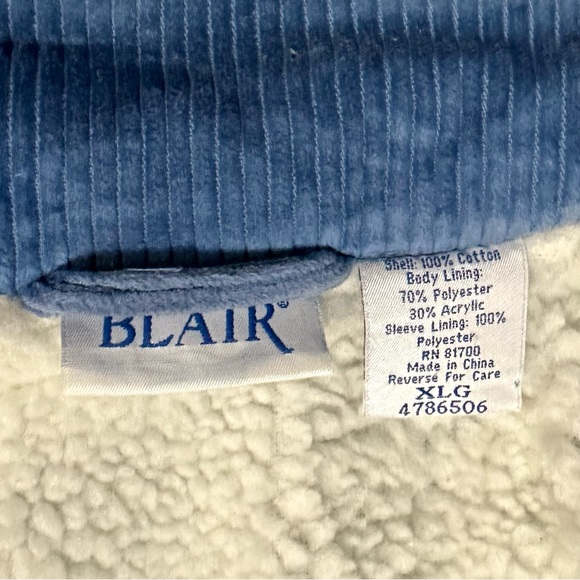 VTG 90s BLAIR SHERPA LINED THICK RIBBED CORDUROY BUTTON UP PERIWINKLE SHACKET XL - Picture 9 of 15
